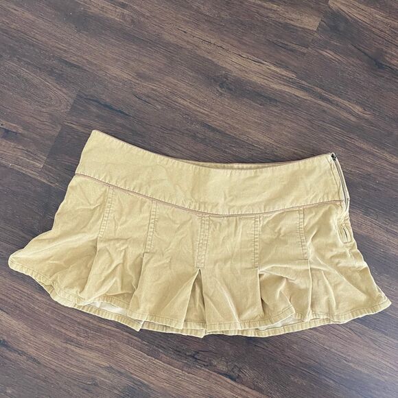 Early 2000's Preppy Skater Brown Tan Micro Mini Ultra Short Corduroy Skirt L - Picture 6 of 7